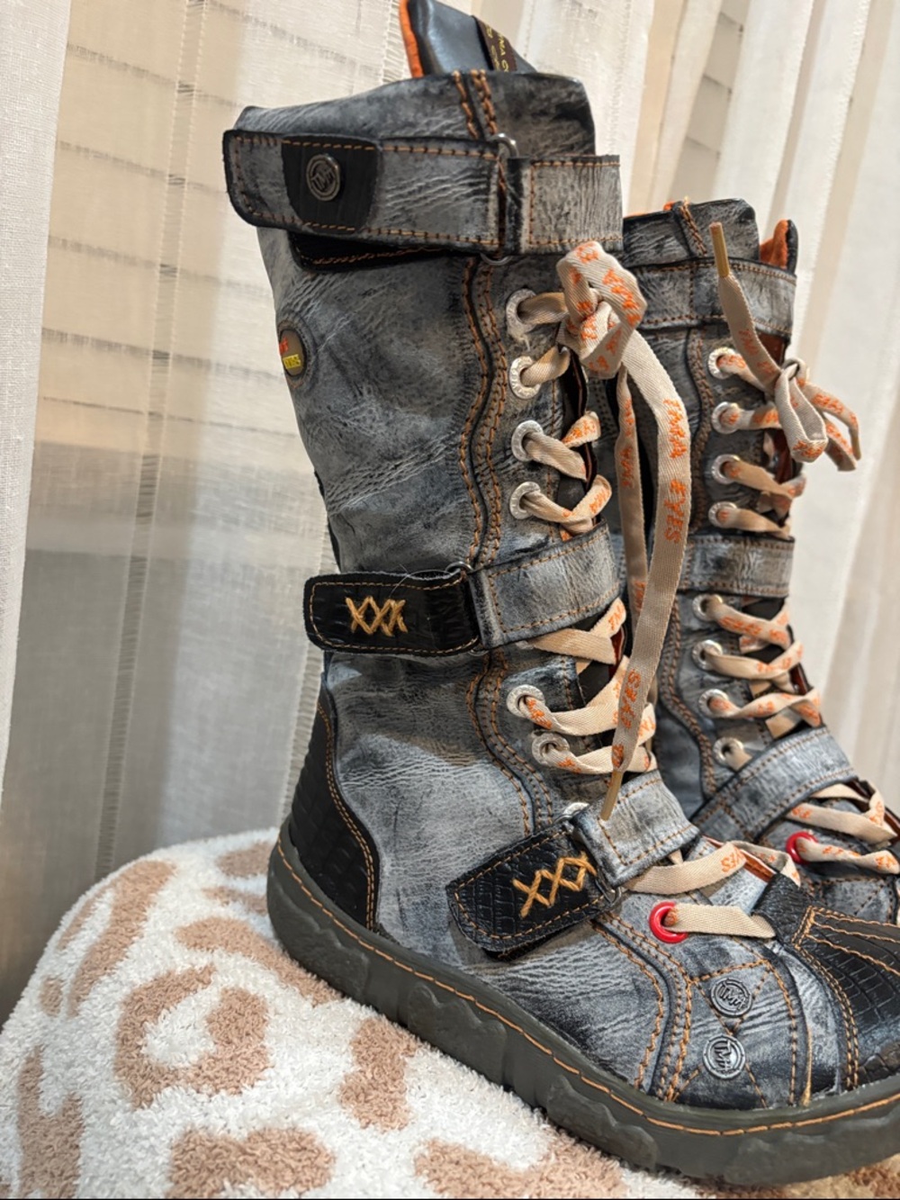 Casual Gray and Black Lace-Up Men's High-Top Boots - Picture 3 of 12